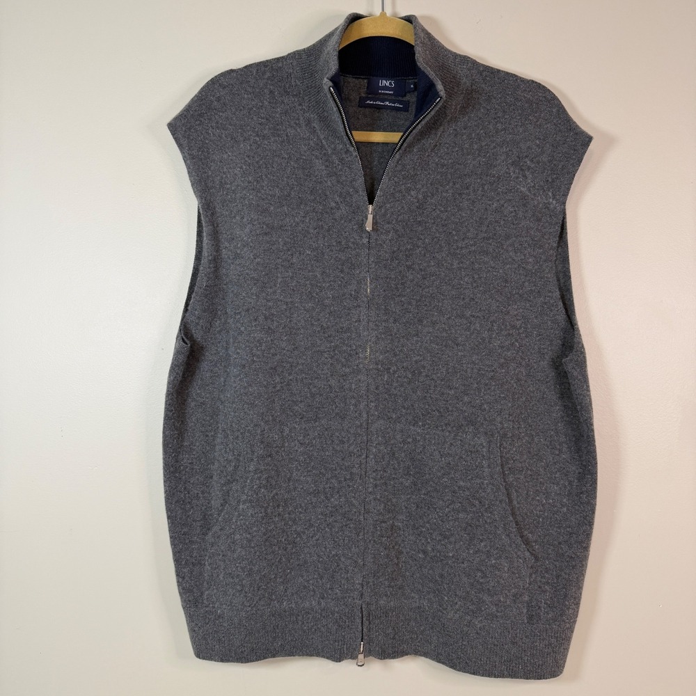 Luxury Feel‎ Wool/Cashmere Full Zip Sweater Vest Golf Preppy Layering Pockets